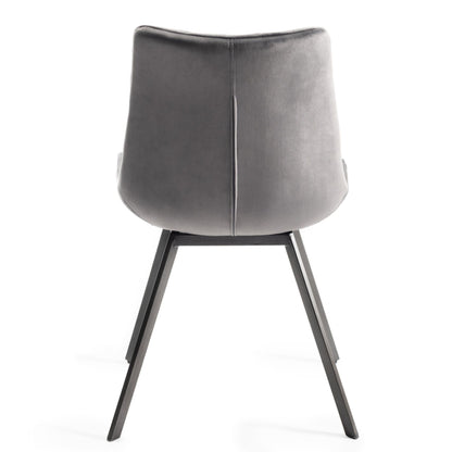 Pair of Velvet Dining Chairs with Vertical Stitching and Sand Black Metal Frame in a Choice of Three Colours