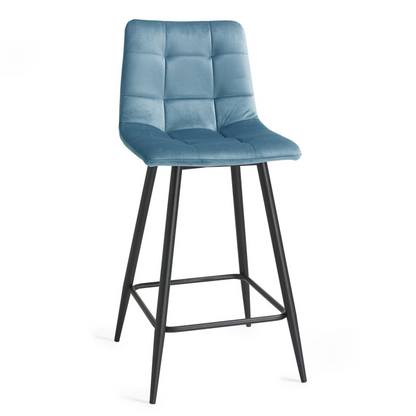 Pair of Velvet Stools with Square Stitched Upholstery and Sand Black Metal Legs in a Choice of Three Colours