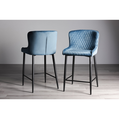 Pair of Velvet Stools with Diamond Stitched Upholstery and Sand Black Metal Legs in a Choice of Three Colours