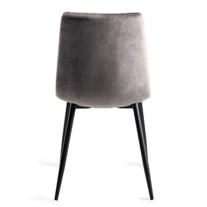 Pair of Velvet Dining Chairs with Square Stitched Upholstery and Sand Black Metal Legs in a Choice of Three Colours