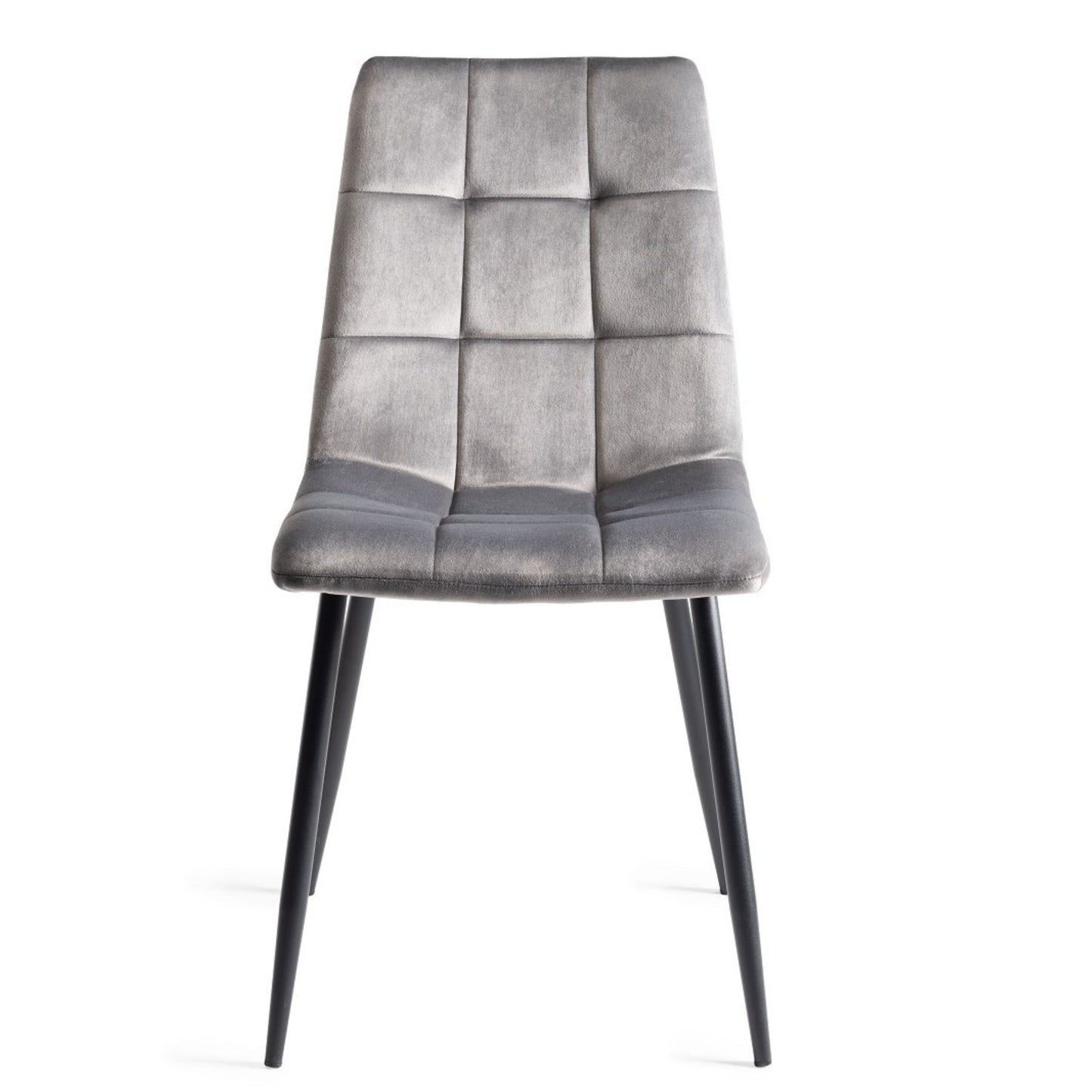 Pair of Velvet Dining Chairs with Square Stitched Upholstery and Sand Black Metal Legs in a Choice of Three Colours