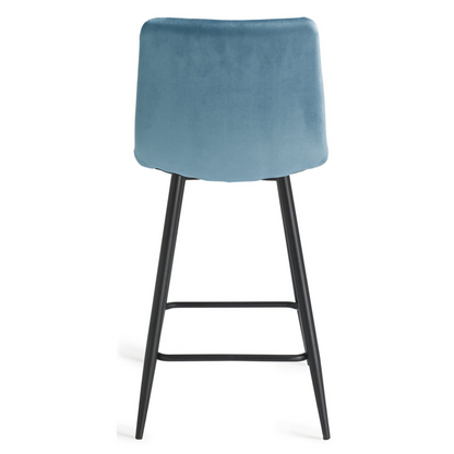 Pair of Velvet Stools with Square Stitched Upholstery and Sand Black Metal Legs in a Choice of Three Colours