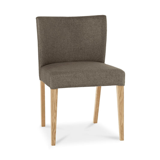 Pair of Low Back Upholstered Chairs in Back Gold Fabric with Solid Oak Legs