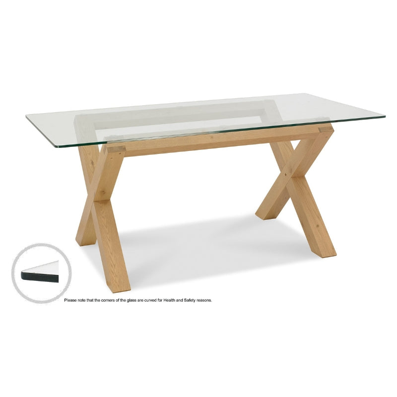 4-6 Seater 180cm Light Oak Dining Table with Tempered Glass Top & Cross Legs