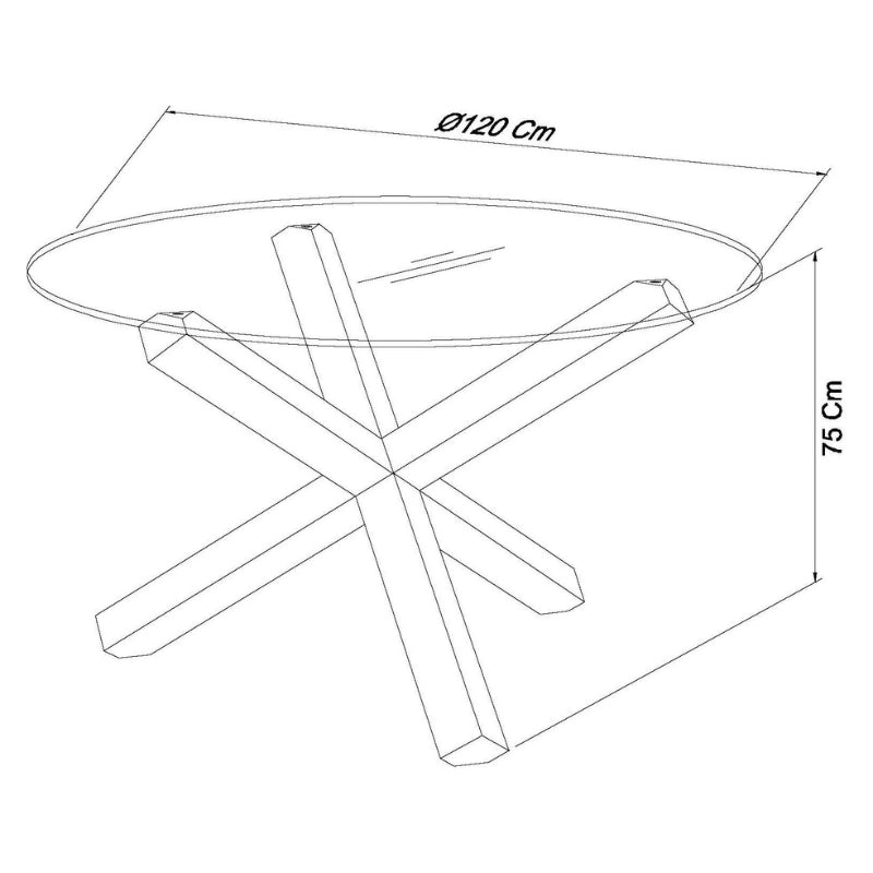 4 Seater 120cm Round Light Oak Dining Table with Tempered Glass Top & Cross Legs