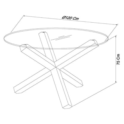 4 Seater 120cm Round Light Oak Dining Table with Tempered Glass Top & Cross Legs