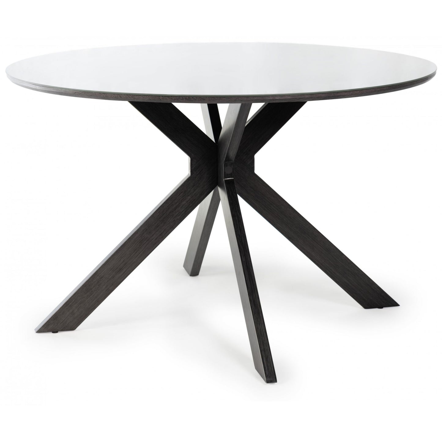 4 Seater 120cm Round Grey Table Featuring a Grey Oak Effect Frame and a Grey Tempered Glass Top