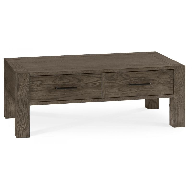 Dark Oak Coffee Table with Drawers and Brushed Nickel Handles