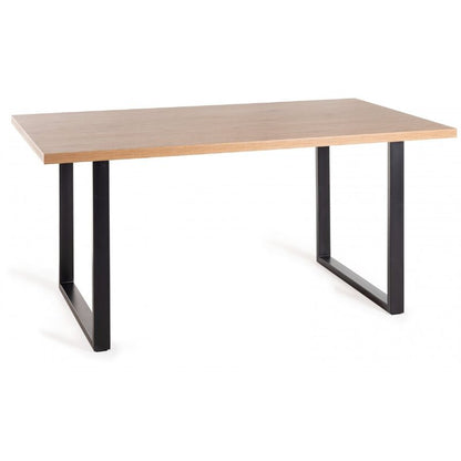 6 Seater 160cm Dining Table Featuring a Rustic Oak Effect Top and U-Shaped Rectangular Metal Legs