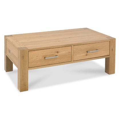 Light Oak Chunky Coffee Table with Two Soft Close Drawers