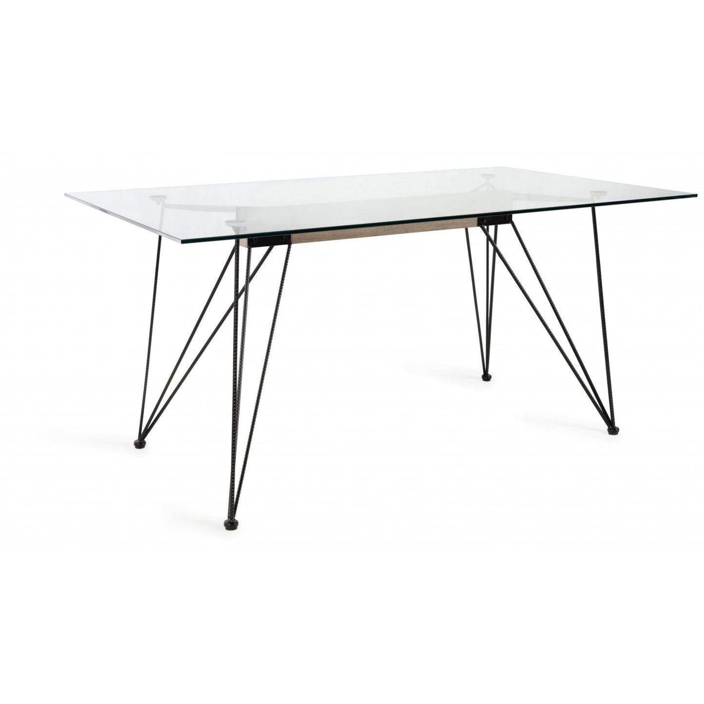 6 Seater Rectangle 160cm Tempered Glass Dining Table Featuring Black Twisted Steel Rod Legs