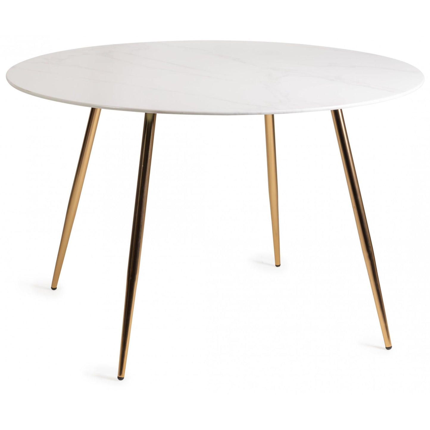 4 Seater Round 120cm White Marble Effect Dining Table with Tempered Glass and Gold Metal Legs