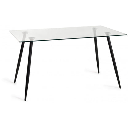 6 Seater 140cm Rectangle Tempered Glass Dining Table with Round Tapering Metal Legs