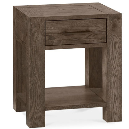 Dark Oak Lamp Table with Drawer and Storage Shelf