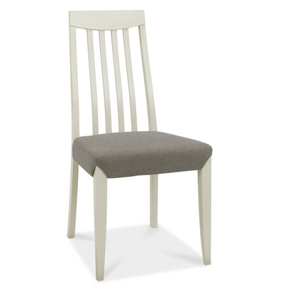 Pair of Grey Washed Slat Back Dining Chairs with 100% Polyester Titanium Coloured Fabric Seat