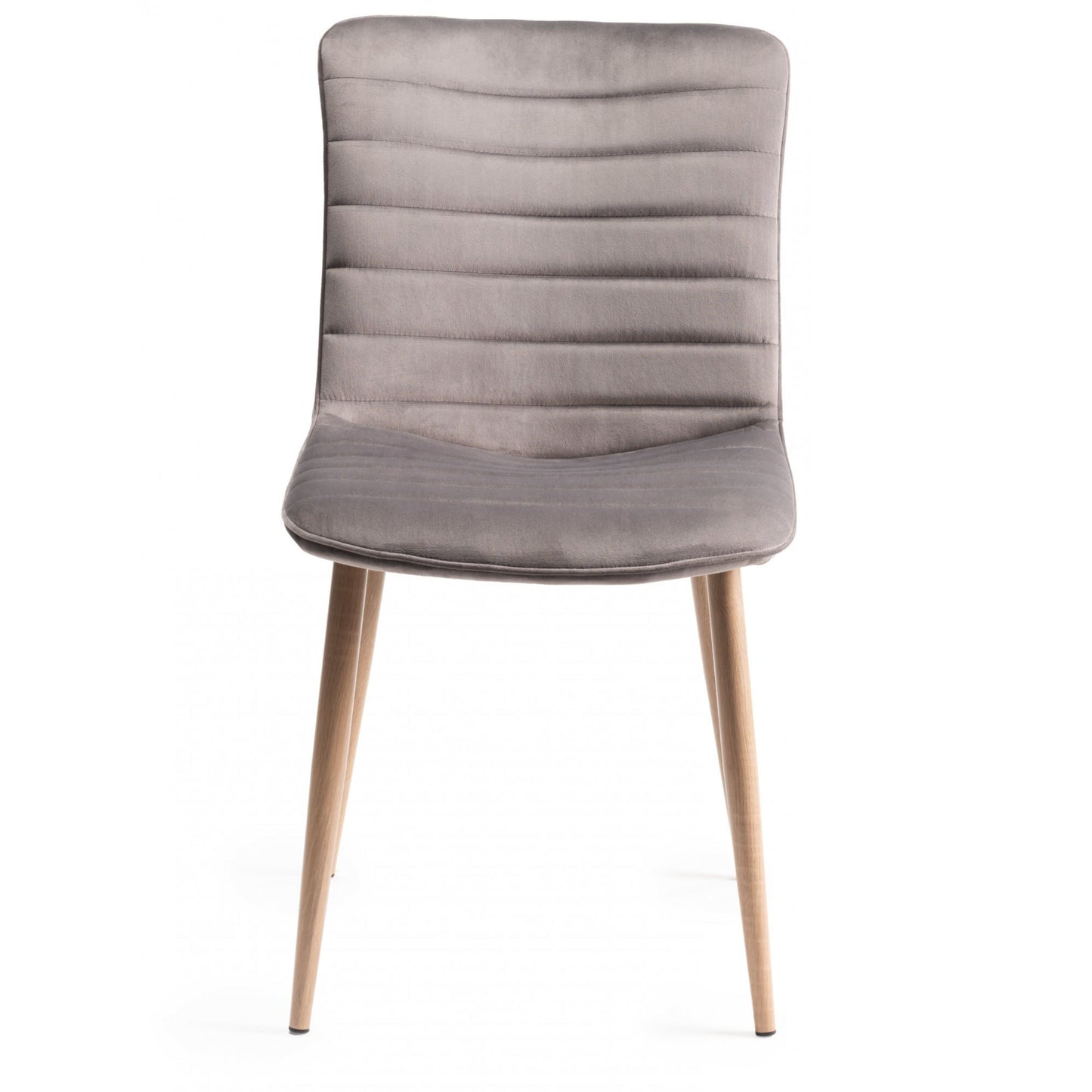 Pair of Velvet Dining Chairs with Horizontal Stitching and Oak Effect Wooden Legs in a Choice of Three Colours