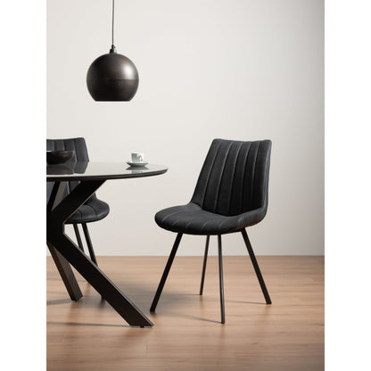 Pair of Faux Suede Dining Chairs with Vertical Stitching and Sand Black Metal Frame in a Choice of Two Colours