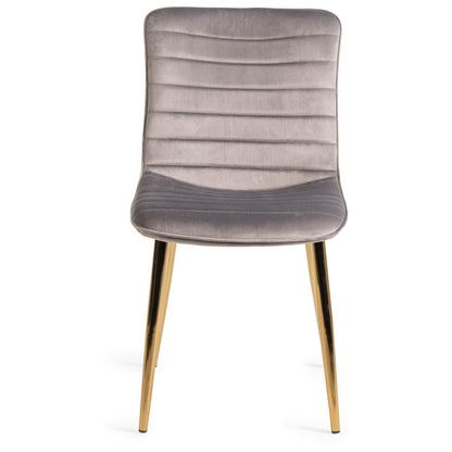 Pair of Velvet Dining Chairs with Horizontal Stitching and Matt Gold Frame in a Choice of Two Colours