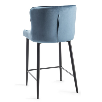 Pair of Velvet Stools with Diamond Stitched Upholstery and Sand Black Metal Legs in a Choice of Three Colours