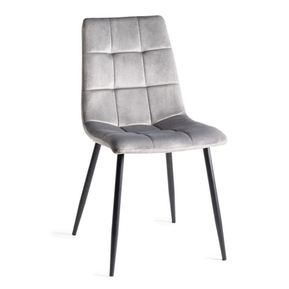 Pair of Velvet Dining Chairs with Square Stitched Upholstery and Sand Black Metal Legs in a Choice of Three Colours