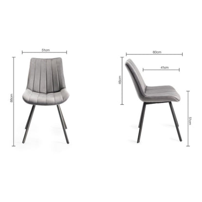 Pair of Velvet Dining Chairs with Vertical Stitching and Sand Black Metal Frame in a Choice of Three Colours