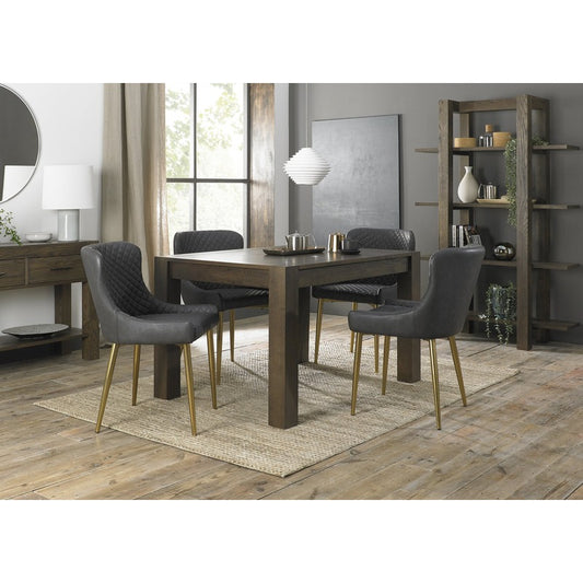 4-6 Seater Extending Dining Set: 125-165cm Table & 4 Dark Grey Faux Leather Chairs with Matt Gold Legs