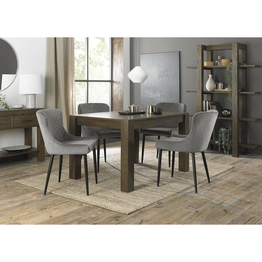 4-6 Seater Extending Dining Set: 125-165cm Table & 4 Grey Velvet Chairs with Black Legs