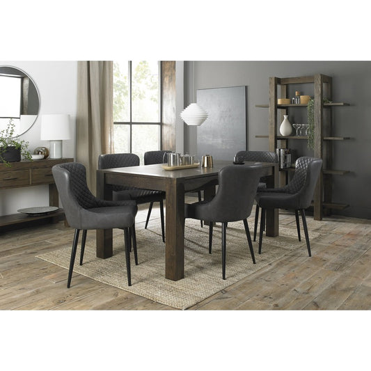 6-8 Seater Extending Dining Set: 165-225cm Table & 6 Dark Grey Faux Leather Chairs with Sand Black Legs