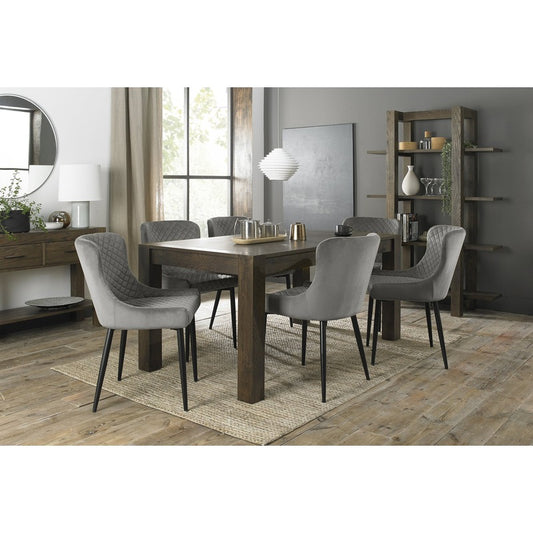 6-8 Seater Extending Dining Set: 125-165cm Table & 6 Grey Velvet Chairs with Sand Black Legs