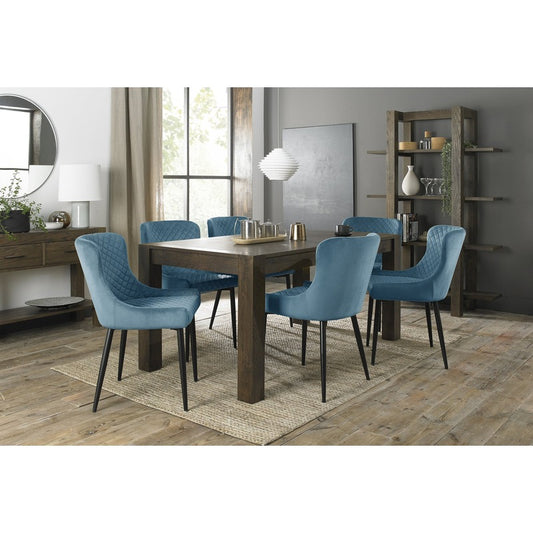 6-8 Seater Extending Dining Set: 165-225cm Table & 6 Petrol Blue Velvet Chairs with Sand Black Legs