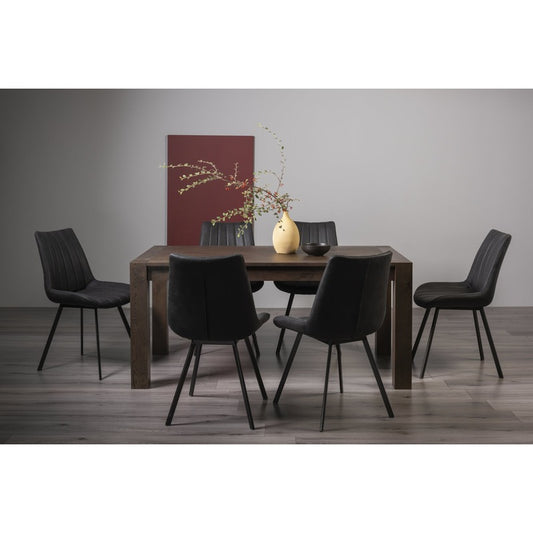 6-8 Seater Extending Dining Set: 165-225cm Table & 6 Dark Grey Faux Suede Fabric Chairs with Black Legs