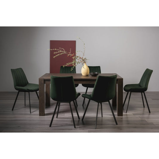 6-8 Seater Extending Dining Set: 165-225cm Table & 6 Green Velvet Chairs with Black Legs