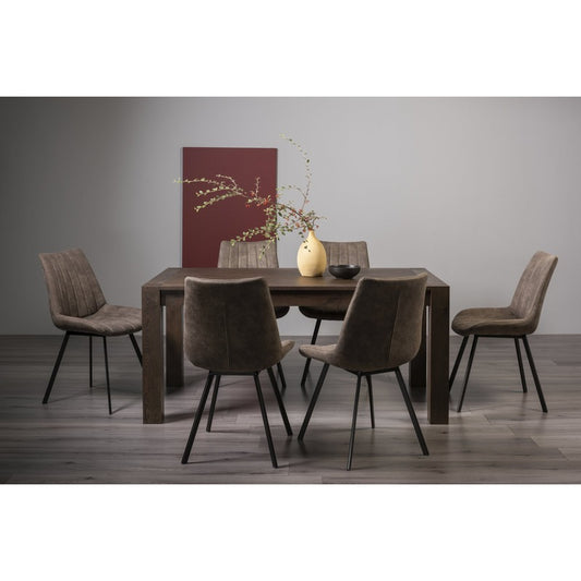 6-8 Seater Extending Dining Set: 165-225cm Table & 6 Tan Faux Suede Fabric Chairs with Black Legs