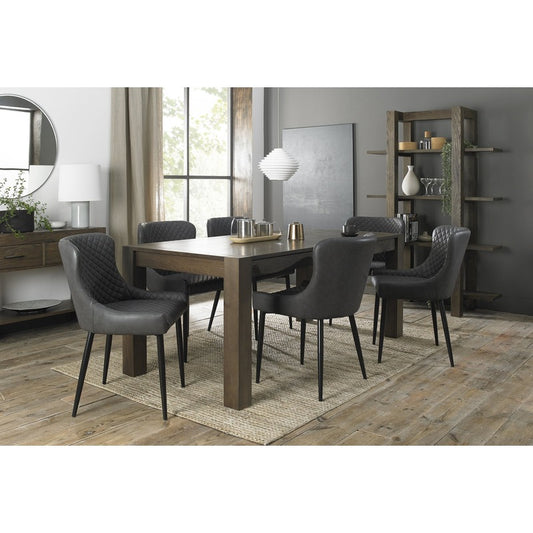 6-10 Seater Extending Dining Set: 185-245cm Table & 8 Dark Grey Faux Leather Chairs with Black Legs