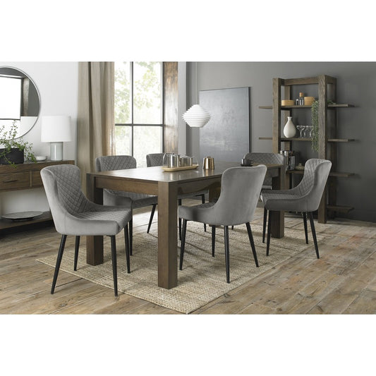 6-10 Seater Extending Dining Set: 185-245cm Table & 8 Grey Velvet Chairs with Black Legs