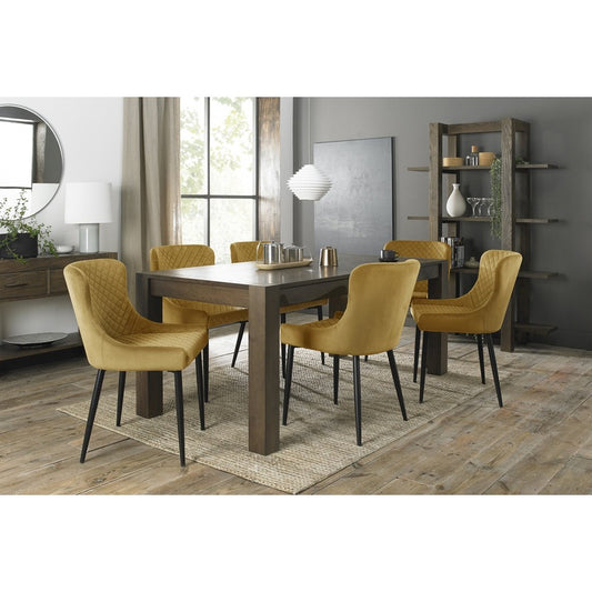 6-10 Seater Extending Dining Set: 185-245cm Table & 8 Mustard Velvet Chairs with Black Legs