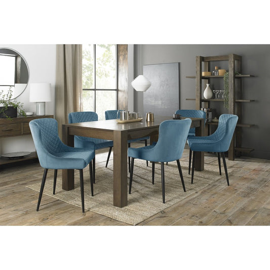 6-10 Seater Extending Dining Set: 185-245cm Table & 8 Petrol Blue Velvet Chairs with Black Legs