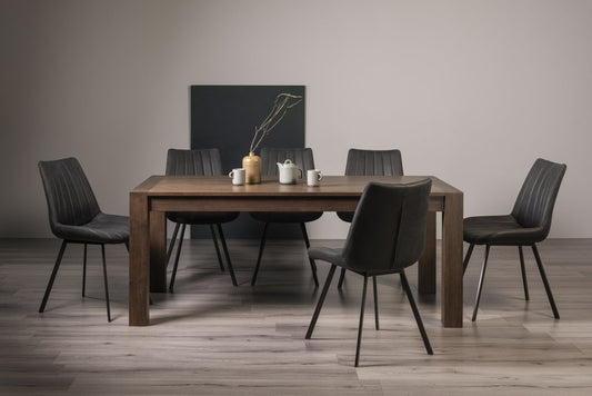 6-10 Seater Extending Dining Set: 185-245cm Table & 8 Dark Grey Faux Suede Fabric Chairs with Black Legs