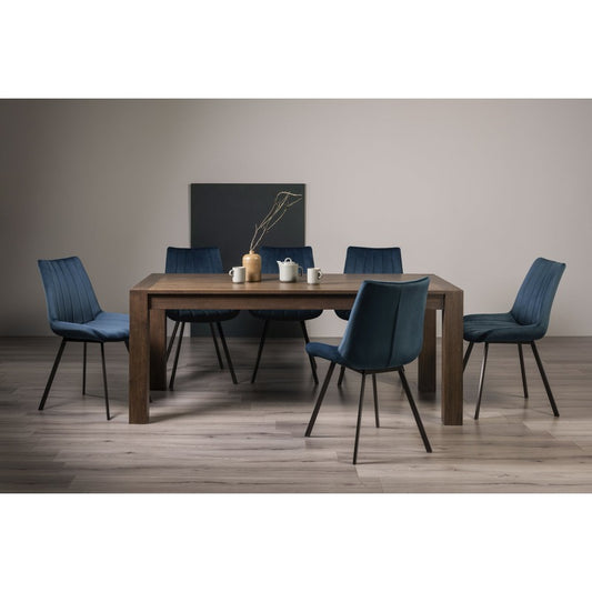 6-10 Seater Extending Dining Set: 185-245cm Table & 8 Blue Velvet Chairs with Black Legs