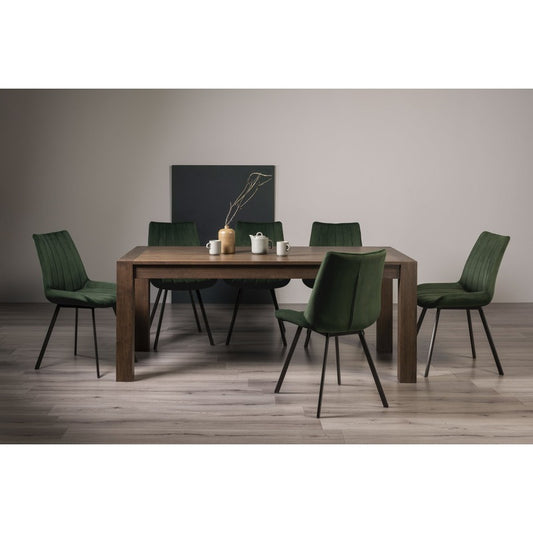 6-10 Seater Extending Dining Set: 185-245cm Table & 8 Green Velvet Chairs with Black Legs