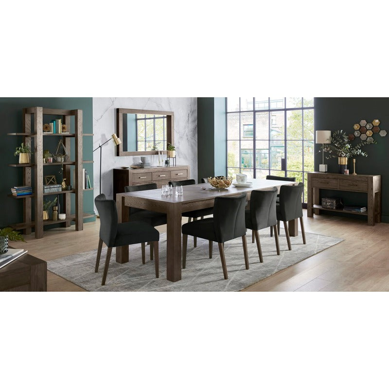 6-10 Seater Extending Dining Set: 185-245cm Table & 8 Low Back Pumpkin Velvet Chairs with Solid Oak Legs