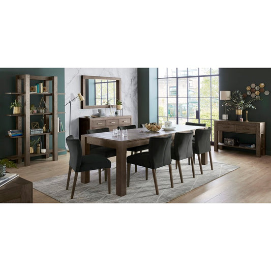 6-10 Seater Extending Dining Set: 185-245cm Table & 8 Low Back Gun Metal Grey Velvet Chairs with Solid Oak Legs