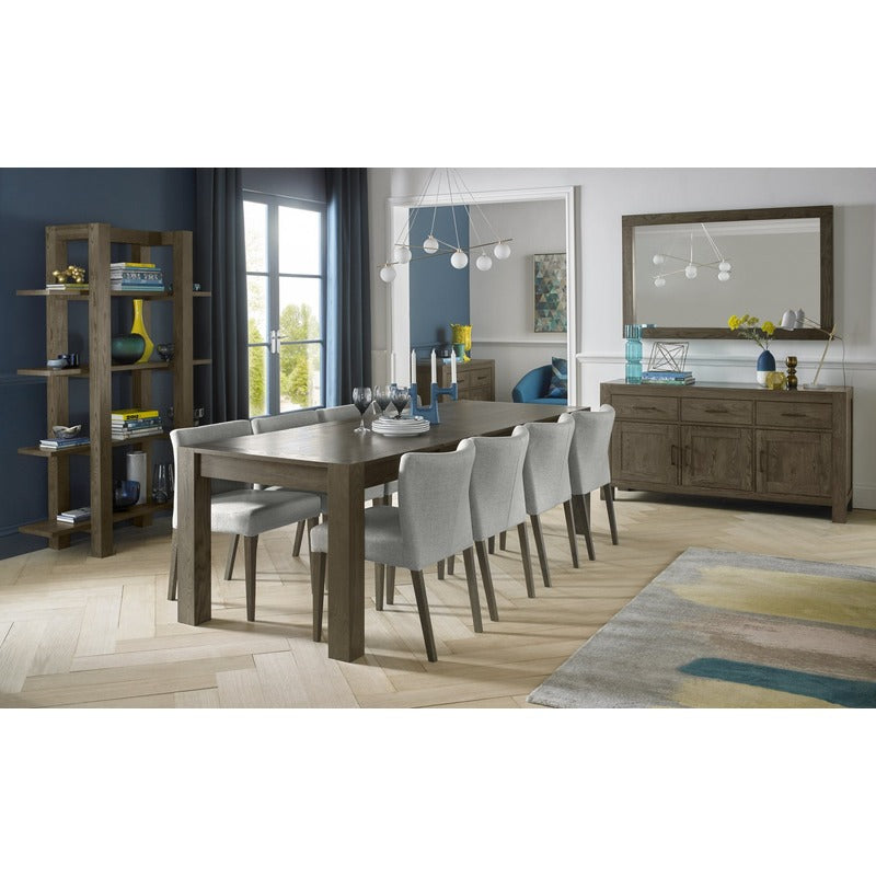 6-10 Seater Extending Dining Set: 185-245cm Table & 8 Low Back Grey Upholstered Chairs with Solid Oak Legs