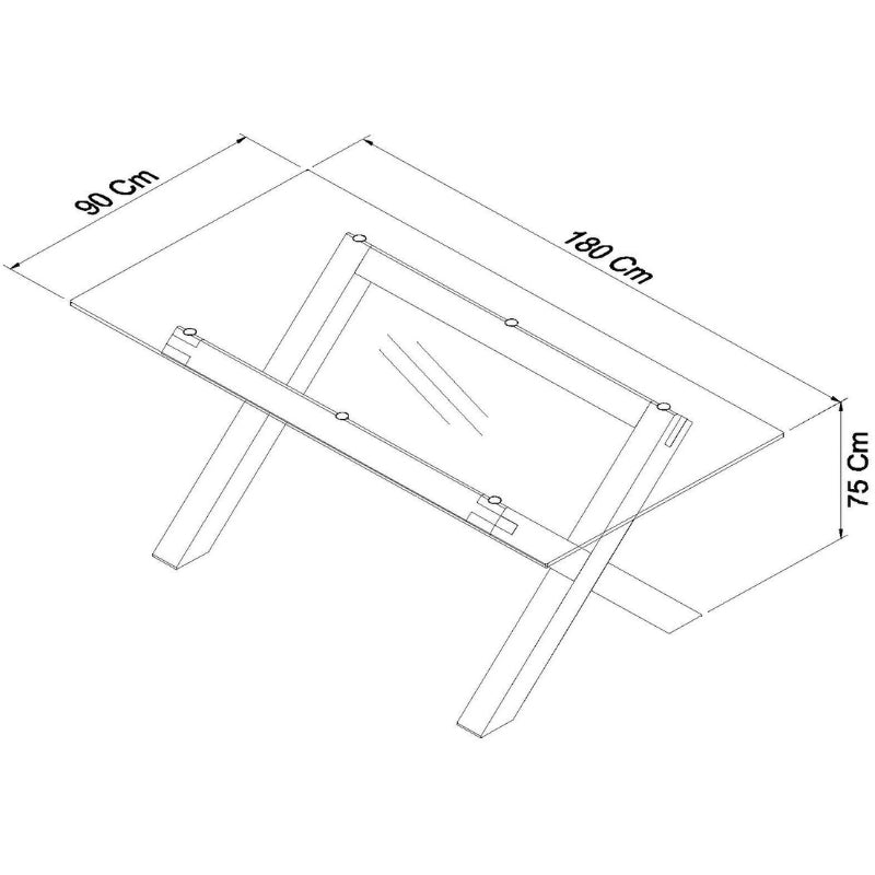 4-6 Seater 180cm Light Oak Dining Table with Tempered Glass Top & Cross Legs