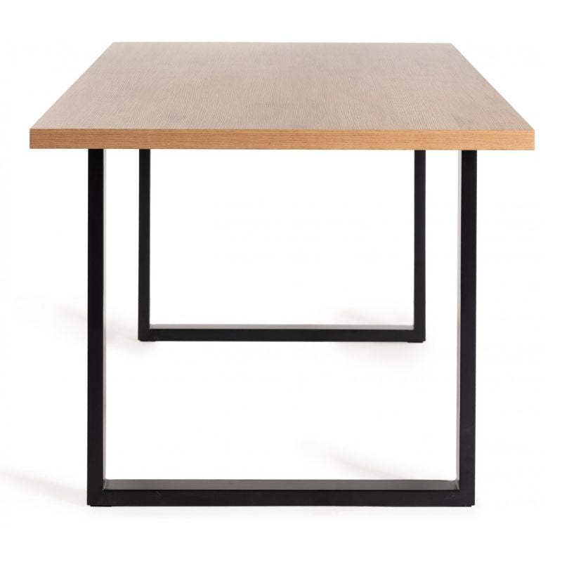 6 Seater 160cm Dining Table Featuring a Rustic Oak Effect Top and U-Shaped Rectangular Metal Legs