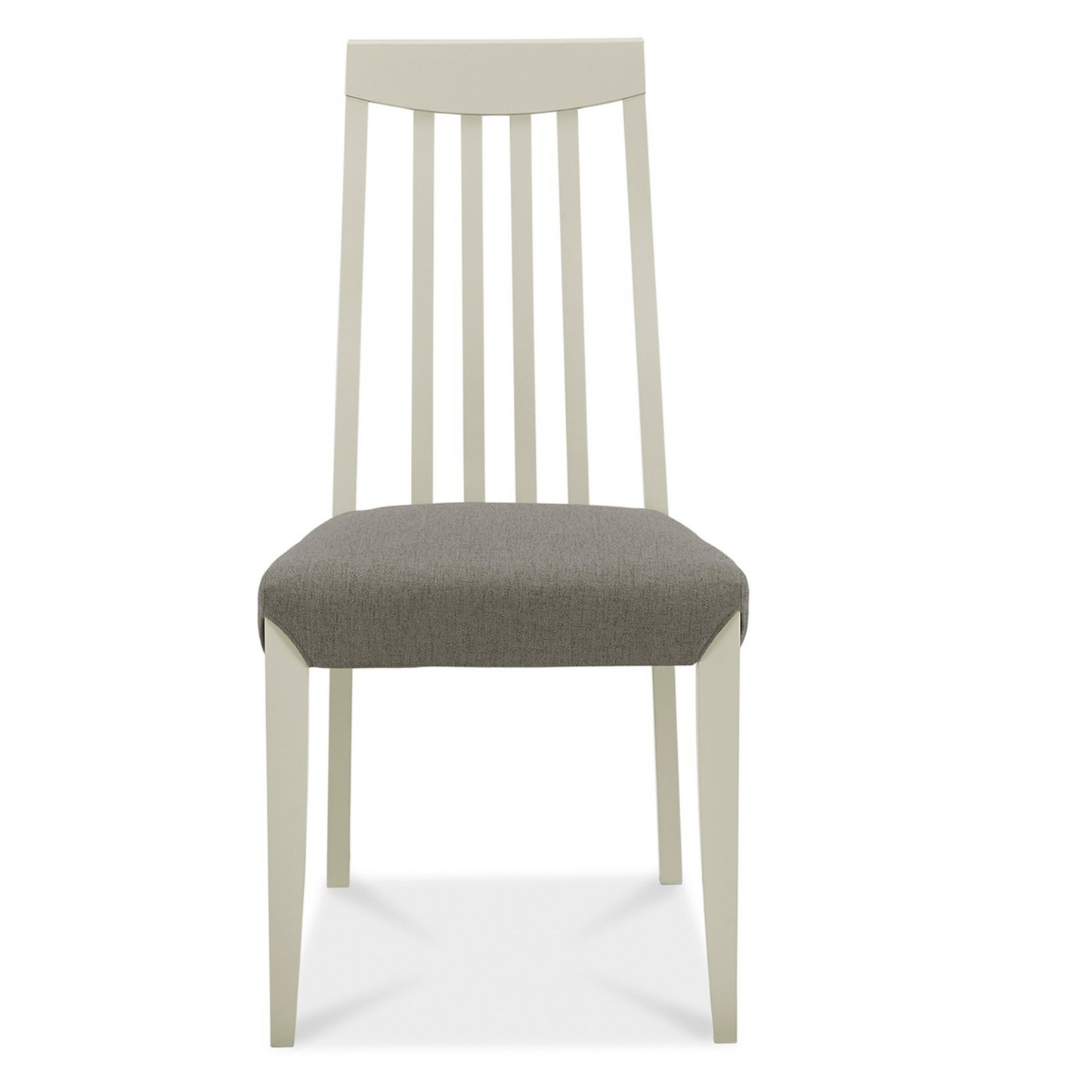 Pair of Grey Washed Slat Back Dining Chairs with 100% Polyester Titanium Coloured Fabric Seat