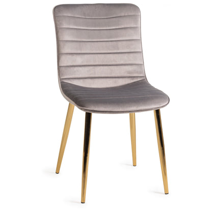 Pair of Velvet Dining Chairs with Horizontal Stitching and Matt Gold Frame in a Choice of Two Colours