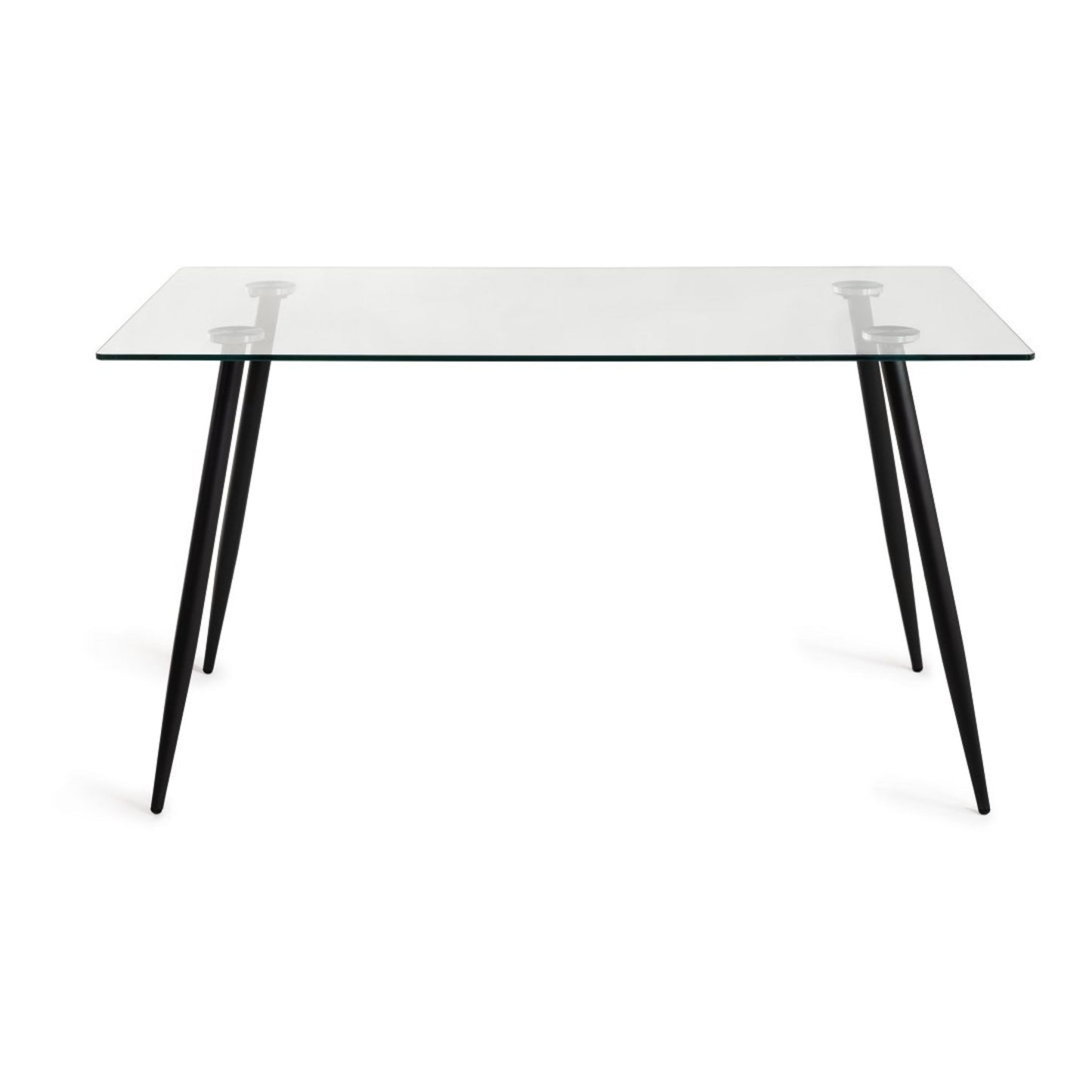 6 Seater 140cm Rectangle Tempered Glass Dining Table with Round Tapering Metal Legs