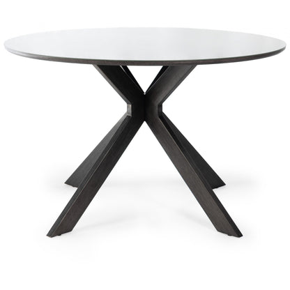 4 Seater 120cm Round Grey Table Featuring a Grey Oak Effect Frame and a Grey Tempered Glass Top