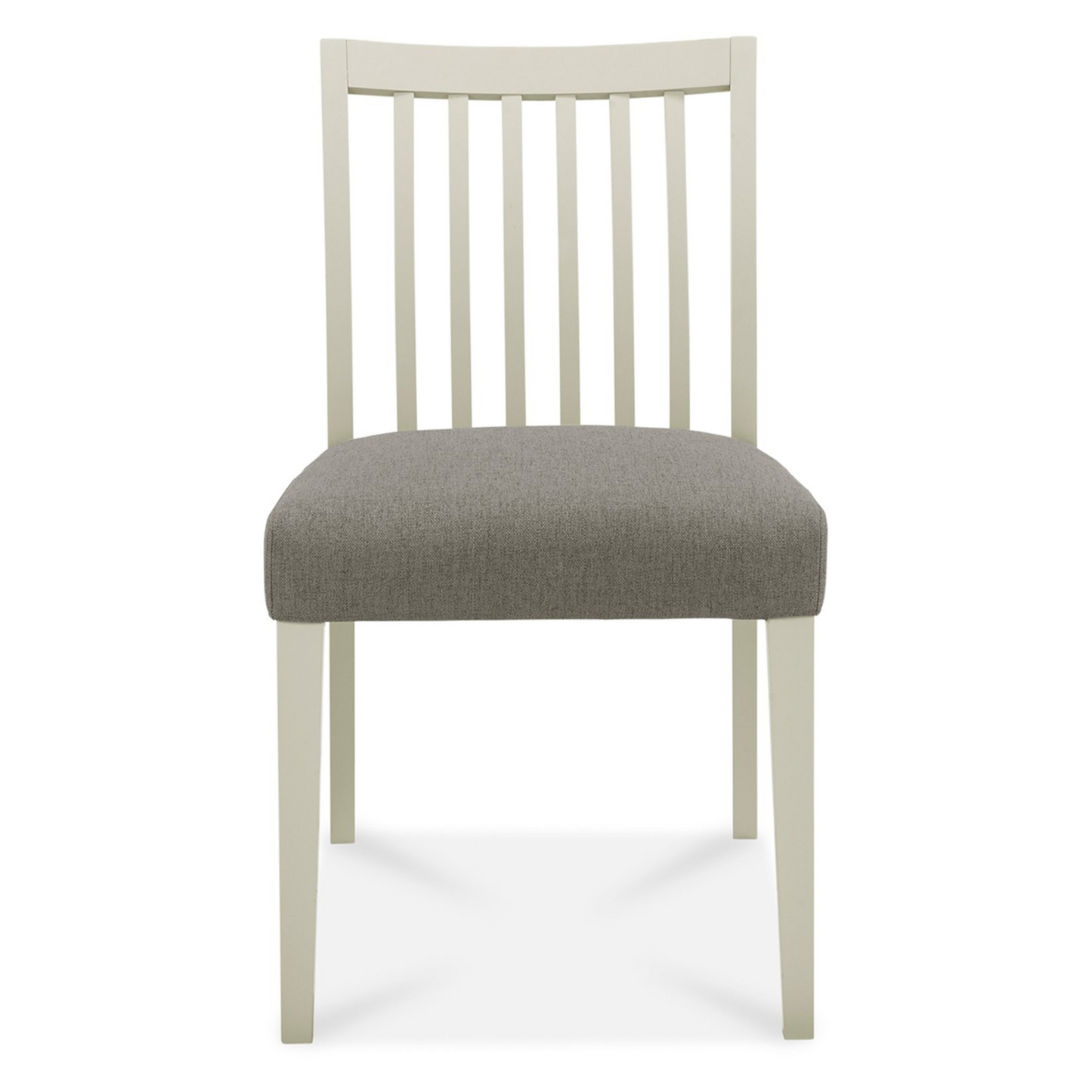 Pair of Grey Washed Low Slat Back Dining Chairs with with 100% Polyester Titanium Coloured Fabric Seat